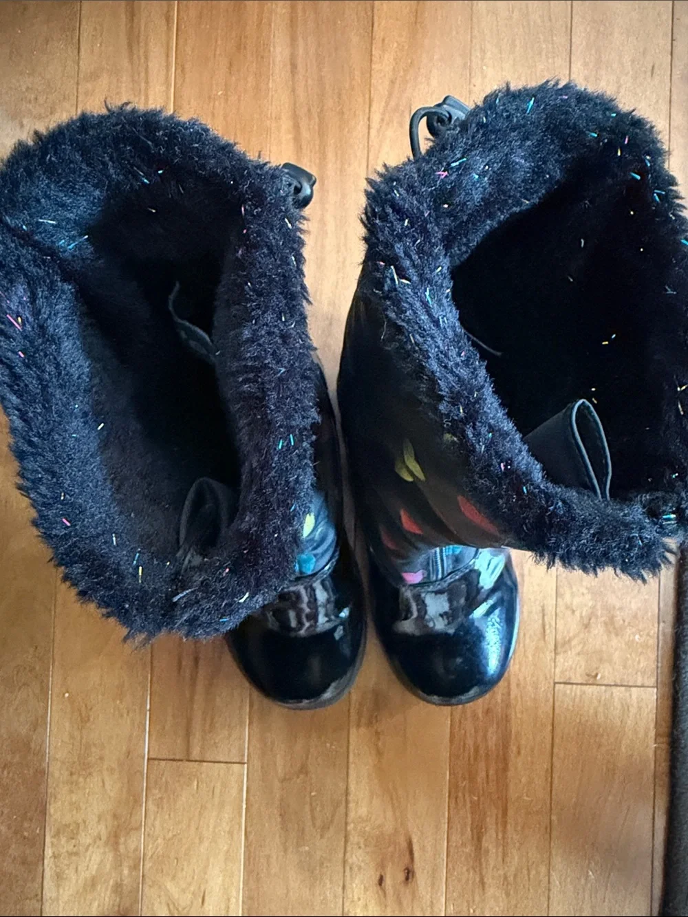 Totes Black Kids Rain & Snow Boots with Colorful Heart Print